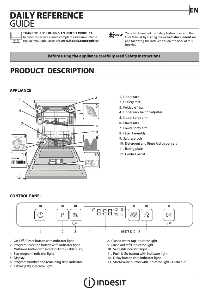 Page 1 de la notice Manuel utilisateur Indesit DFO 3T133 A F