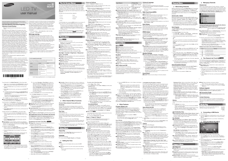 Page 1 de la notice Manuel utilisateur Samsung UN60ES6003F