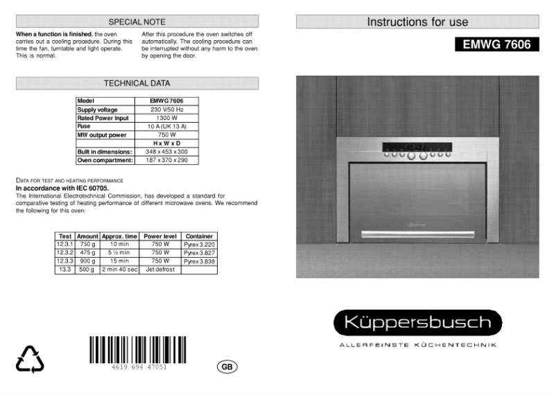 Image de la première page du manuel de l'appareil EMWG 7606