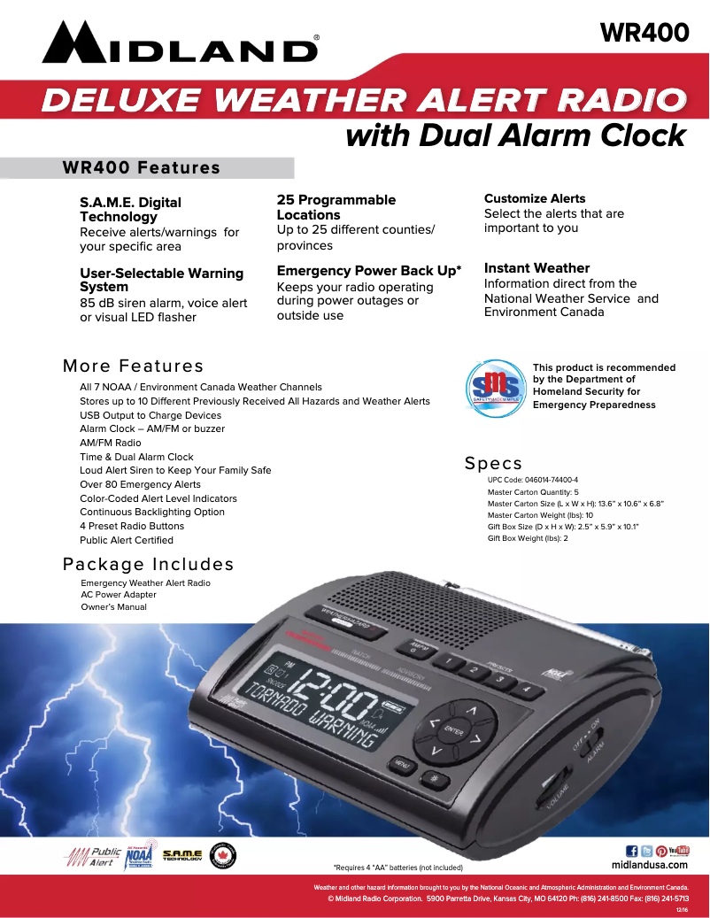 Page 1 de la notice Fiche technique Midland WR400