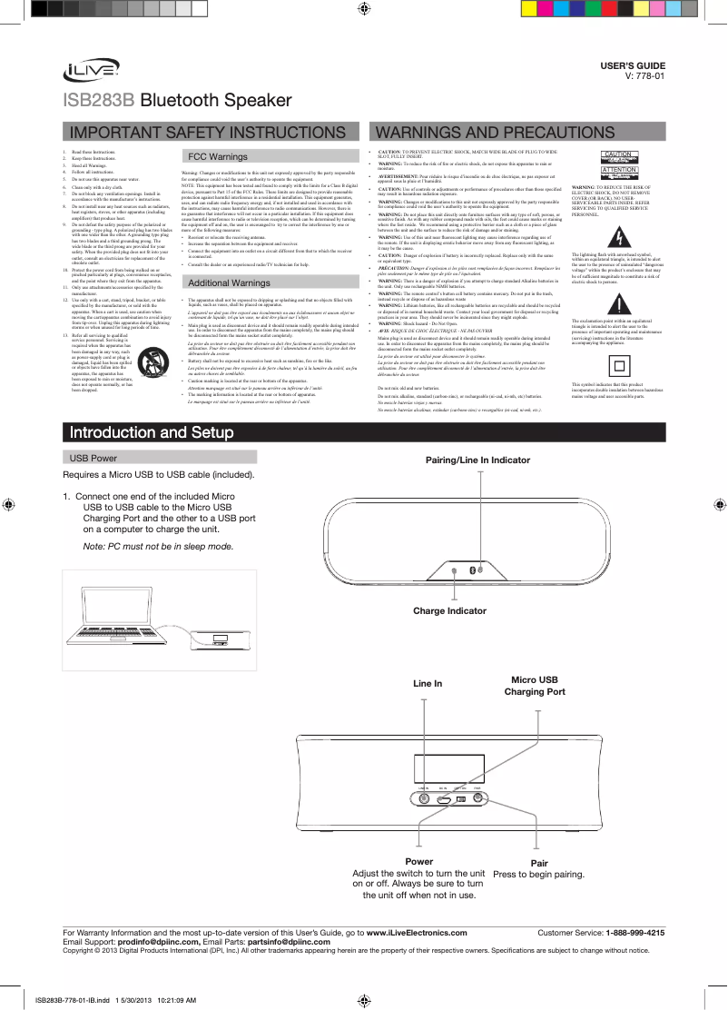 Image de la première page du manuel de l'appareil ISB283B