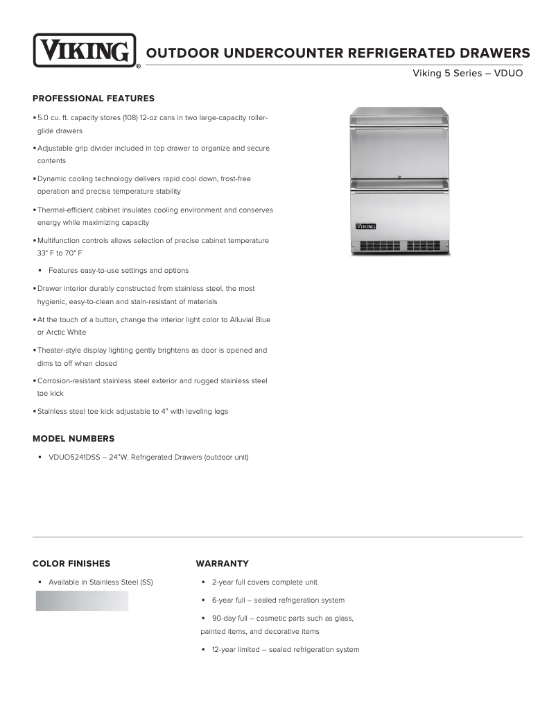 Page 1 de la notice Fiche technique Viking VDUO5241DSS
