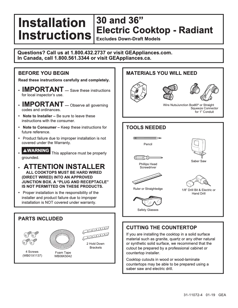 Page 1 of the manual Installation Guide GE Profile PP9036SJSS