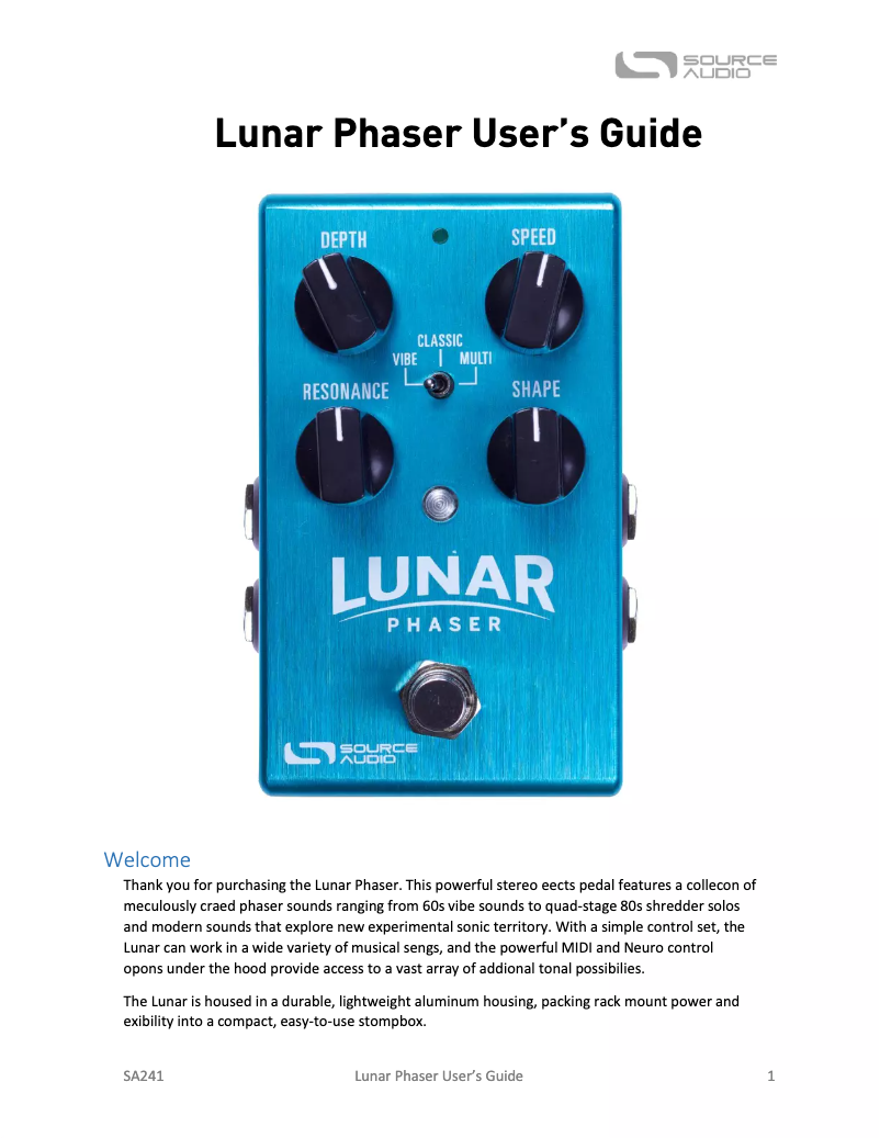 Page n°1 - Manuel utilisateur Source Audio Lunar Phaser