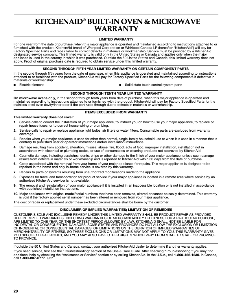 Page n°1 - Informations de garantie KitchenAid KEMS379BSS