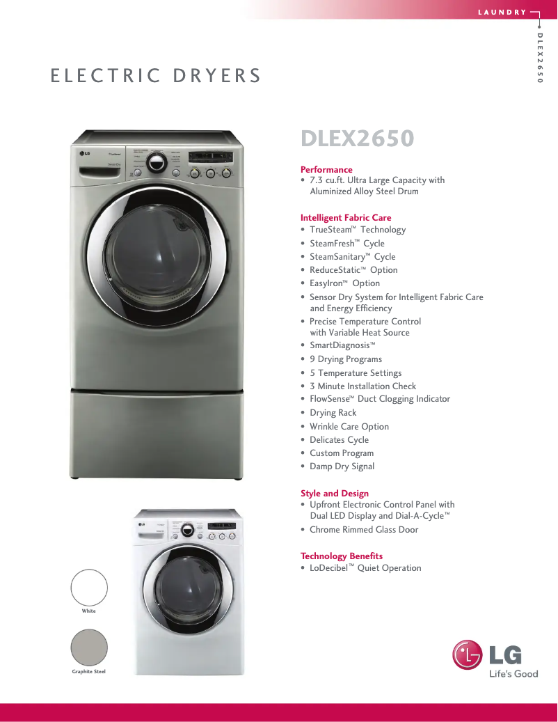 Página 1 del manual Ficha técnica LG DLEX2650W