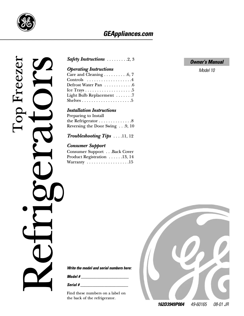 Page 1 of the manual Use and Maintenance Manual GE GTS10AAMLWW