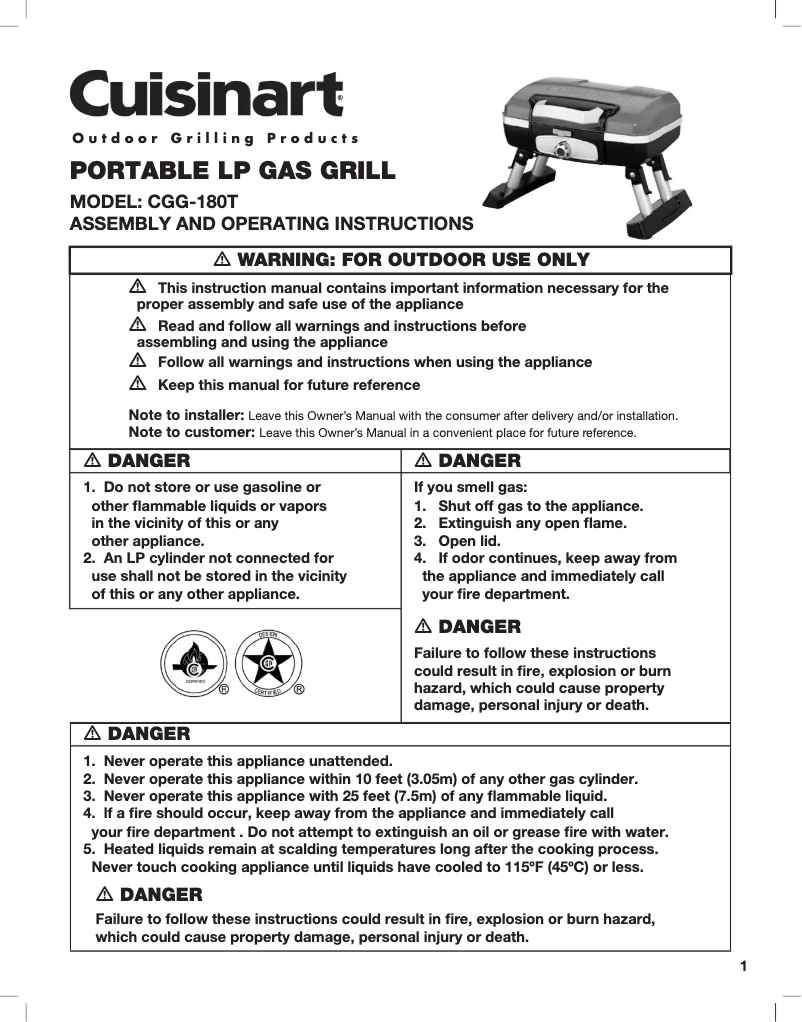 Page 1 de la notice Manuel utilisateur Cuisinart CGG-180T