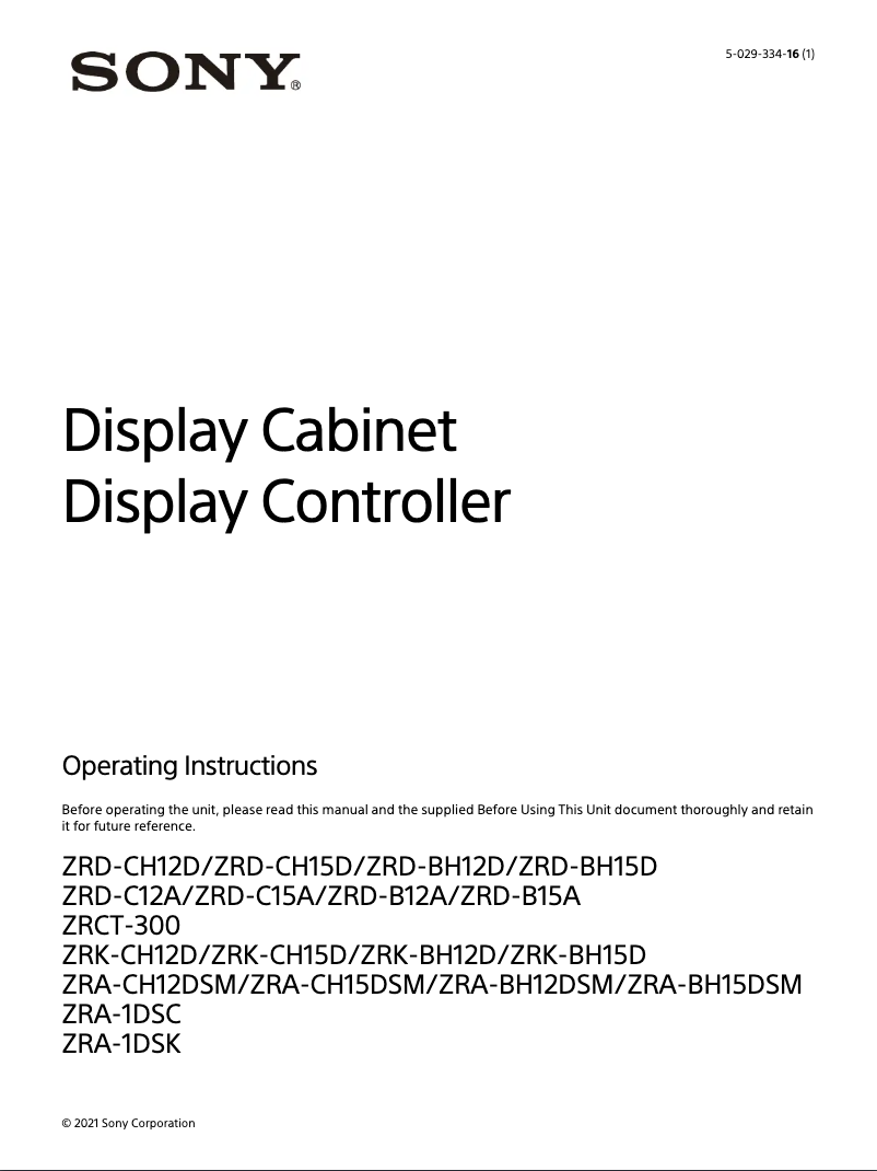 Page 1 de la notice Manuel utilisateur Sony ZRD-B12A