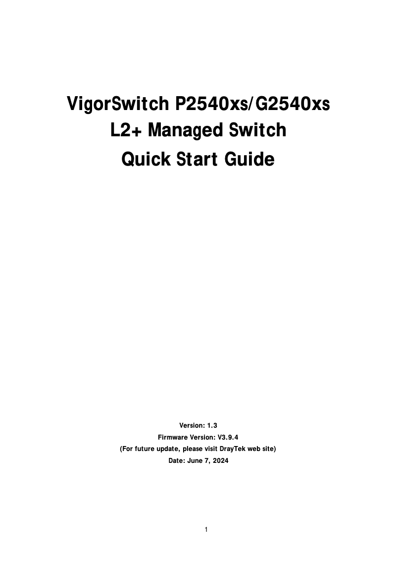 Image de la première page du manuel de l'appareil VigorSwitch G2540xs