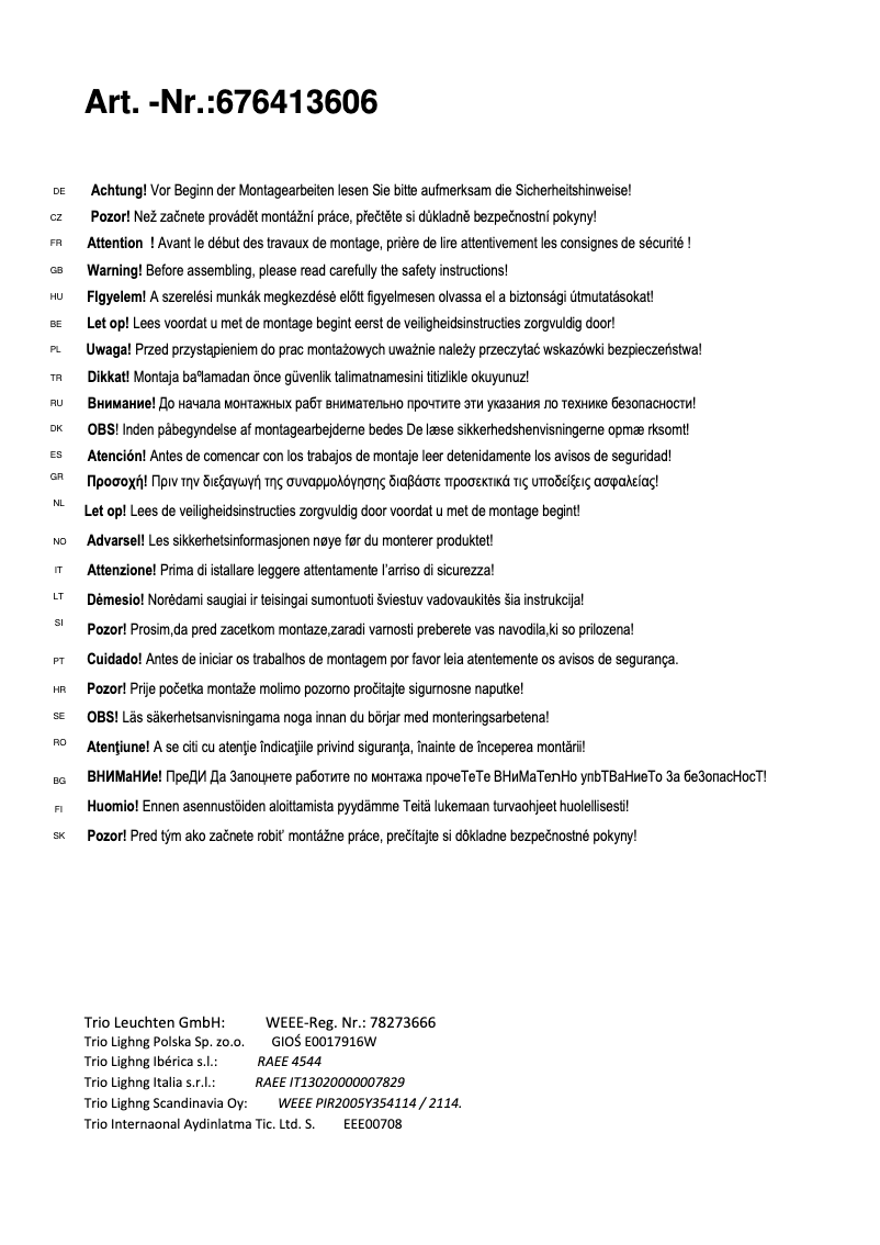 Page 1 de la notice Manuel utilisateur Trio Lighting Catoki 676413606