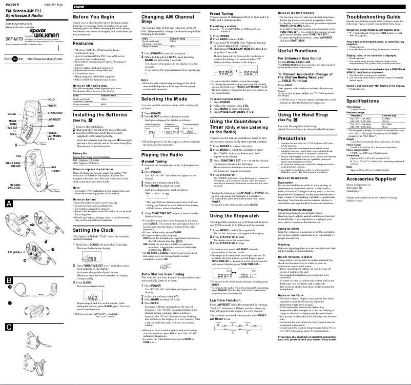 Image de la première page du manuel de l'appareil SRF-M73
