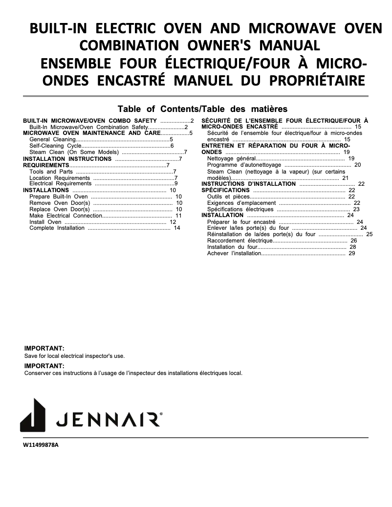 Page 1 de la notice Manuel utilisateur Jenn-Air JMW2430LM