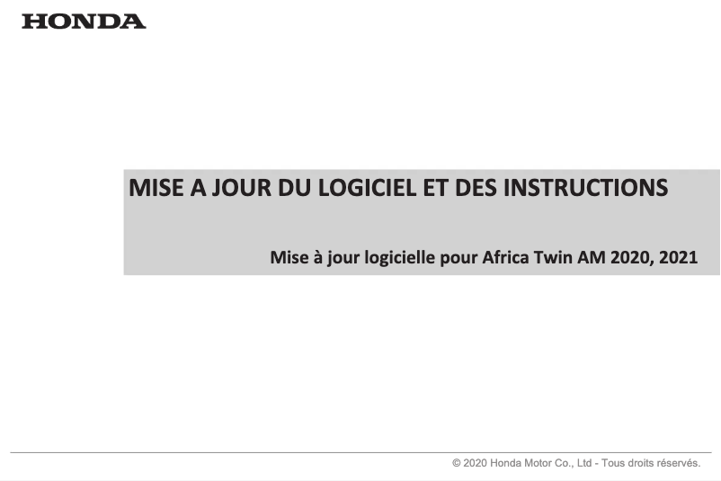 Page 1 de la notice Guide de démarrage rapide Honda Africa Twin CRF1100 (2021)