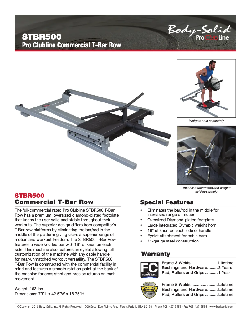 Page 1 de la notice Fiche technique Body-Solid STBR500