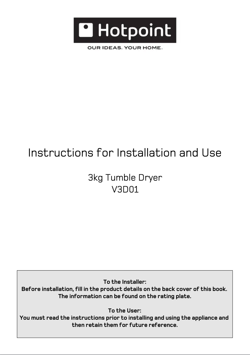 Page 1 de la notice Manuel utilisateur Hotpoint V3D01P