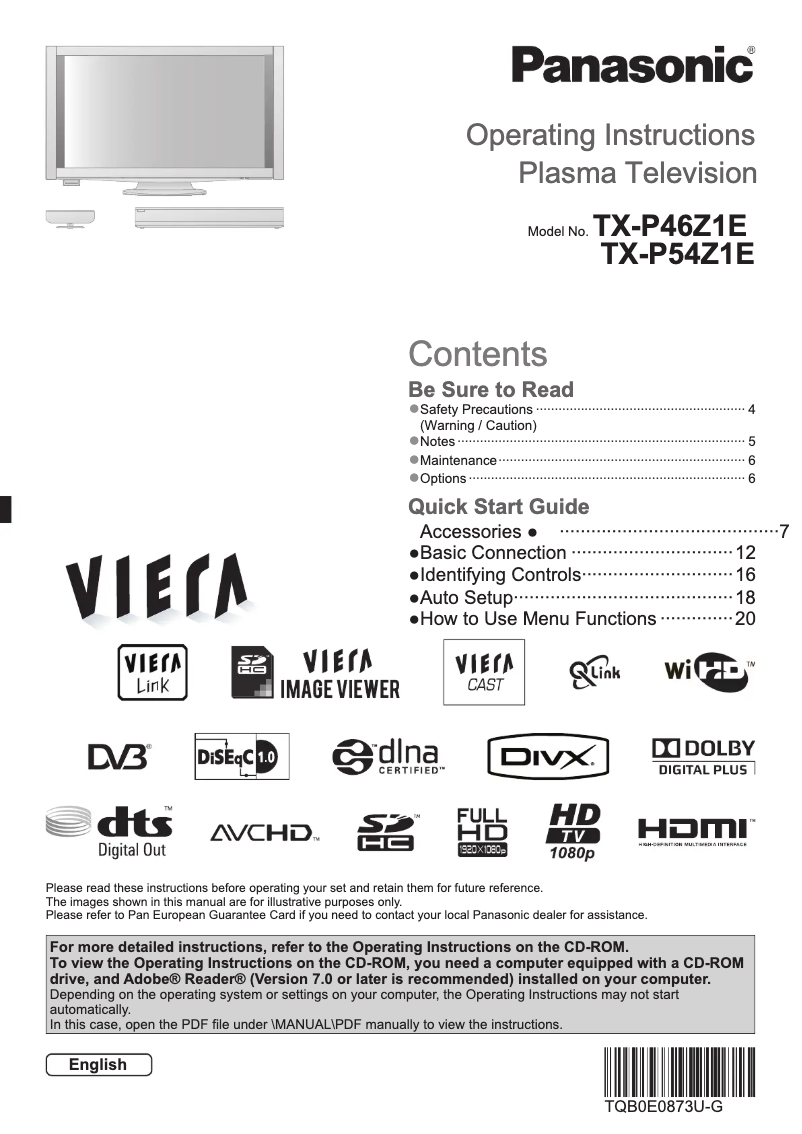 Page 1 de la notice Manuel utilisateur Panasonic Viera TX-P46Z1E