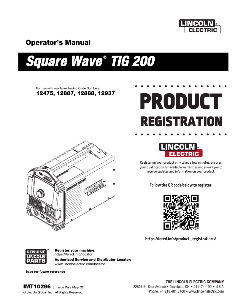 Page 1 de la notice Manuel utilisateur Lincoln Electric Square Wave TIG 200