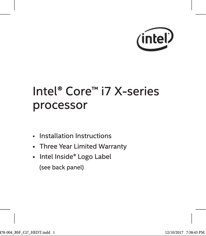 Page n°1 - Manuel utilisateur Intel Core i7-9800X
