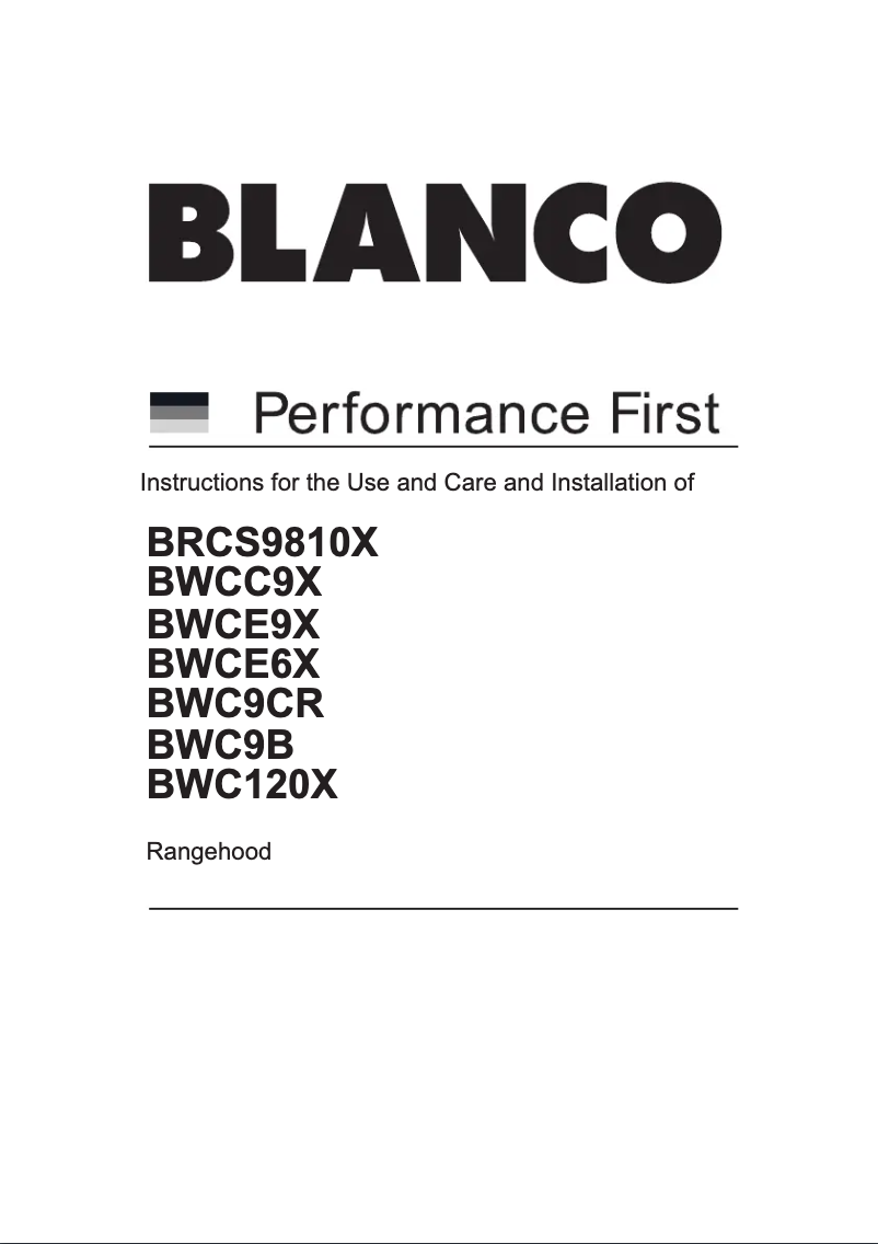 Page n°1 - Guide d'installation BLANCO BWCE9X
