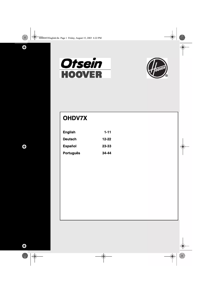 Page 1 de la notice Manuel utilisateur Otsein-Hoover OHDV 7 X