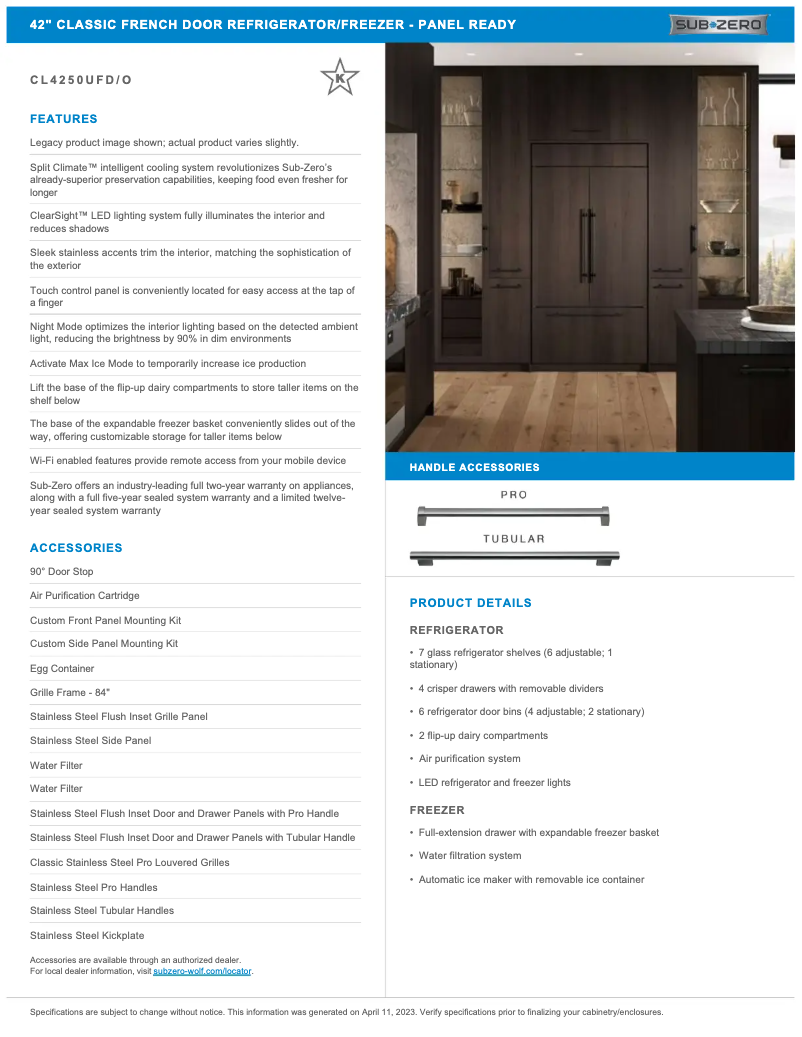 Page 1 de la notice Manuel utilisateur Sub-Zero CL4250UFO