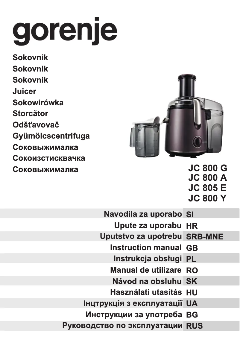 Page n°1 - Manuel utilisateur Gorenje JC800Y