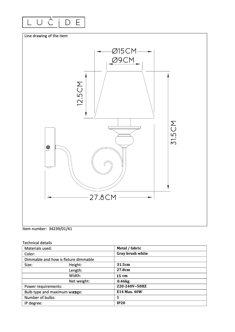 Page 1 de la notice Manuel utilisateur Lucide Robin 34239/01/41