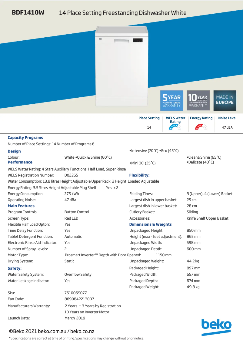 Image de la première page du manuel de l'appareil BDF1410W