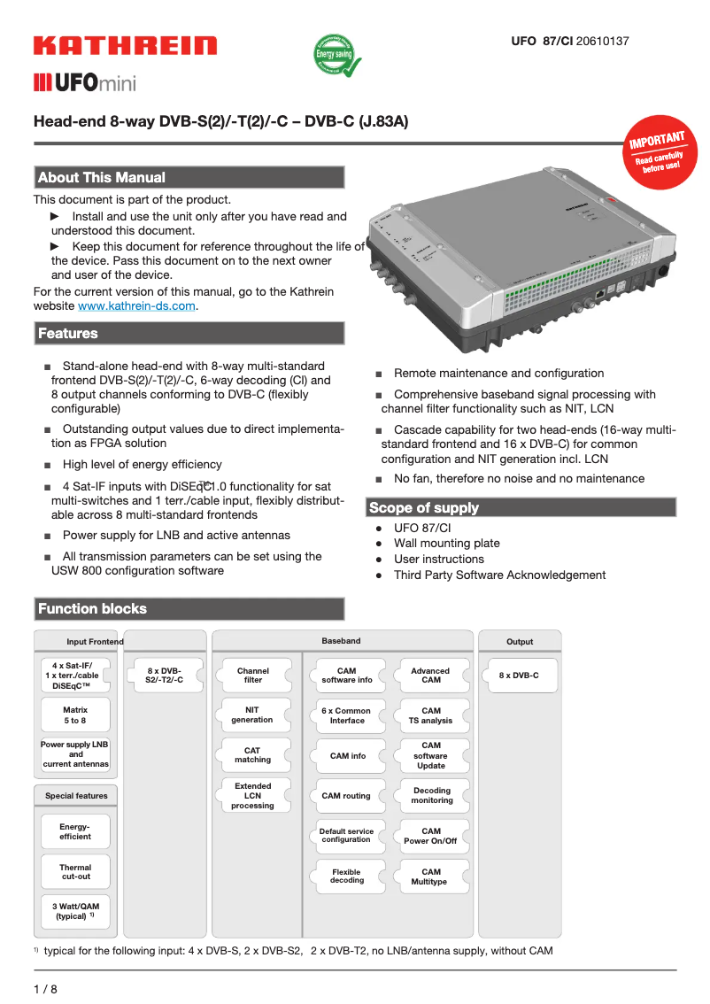 Image de la première page du manuel de l'appareil UFO 87/CI