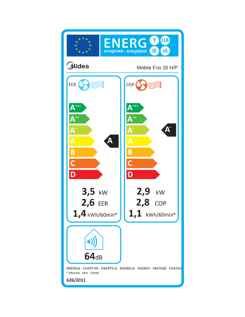 Page 1 de la notice Label énergétique Midea Mobile Eco 35 HP