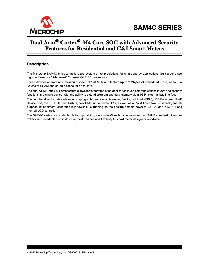 Página 1 del manual Ficha técnica Microchip ATSAM4C16