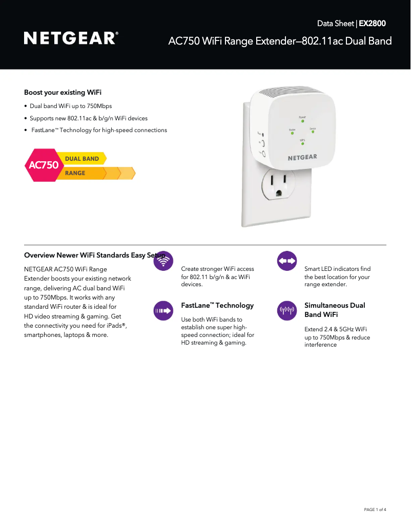 Página 1 del manual Ficha técnica Netgear EX2800