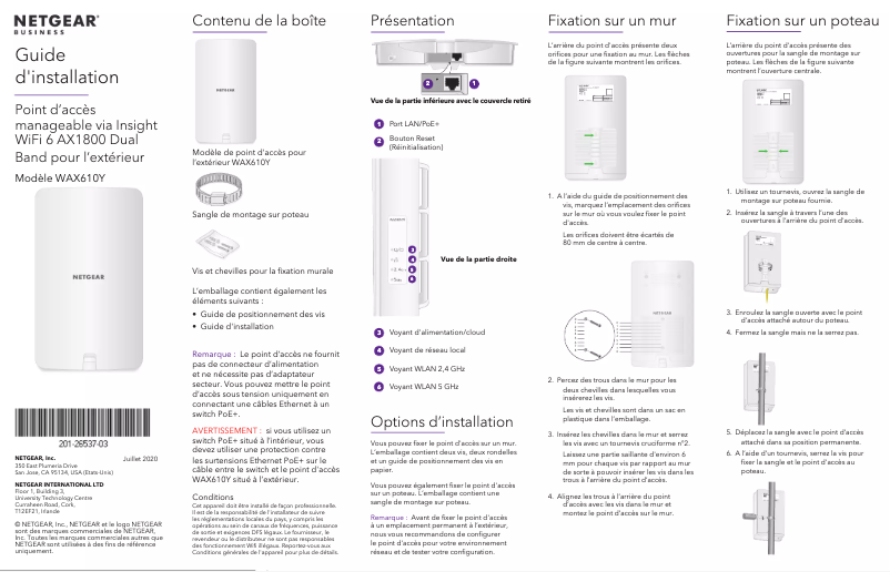 Page 1 de la notice Guide d'installation Netgear WAX610Y
