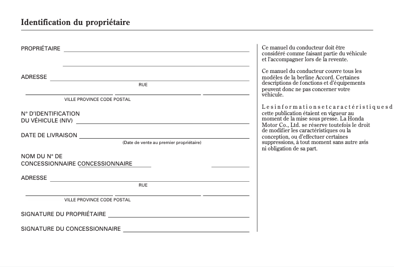 Page 1 de la notice Manuel utilisateur Honda Accord (2009)