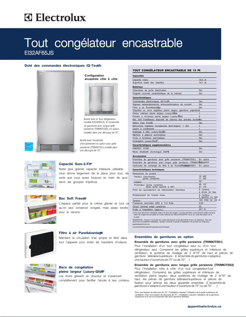 Page 1 de la notice Fiche technique Electrolux EI32AF65JS