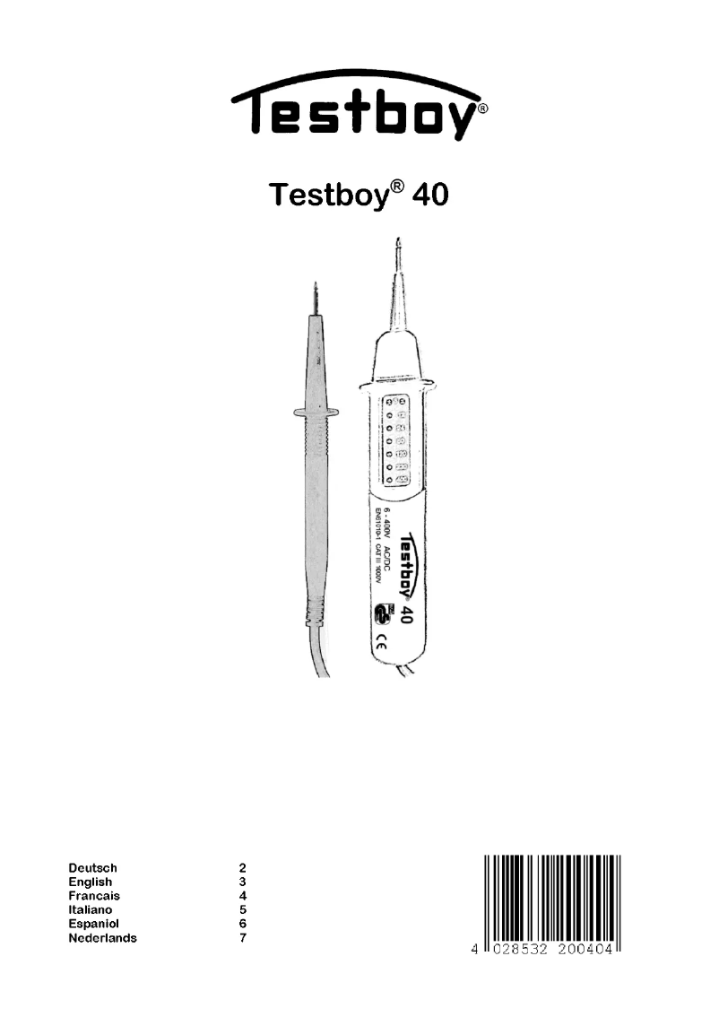 Page 1 de la notice Manuel utilisateur Testboy 40