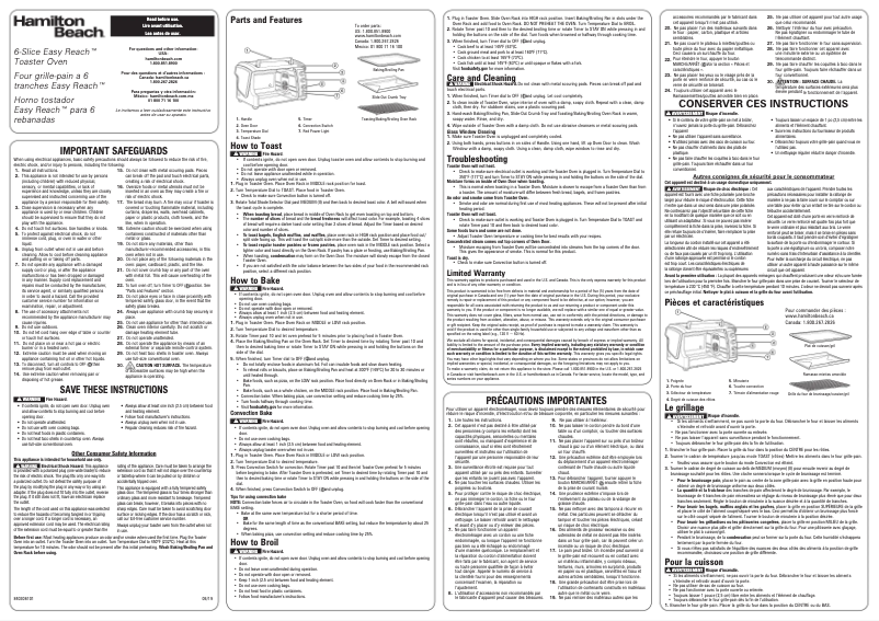 Page 1 de la notice Manuel utilisateur Hamilton Beach 31434