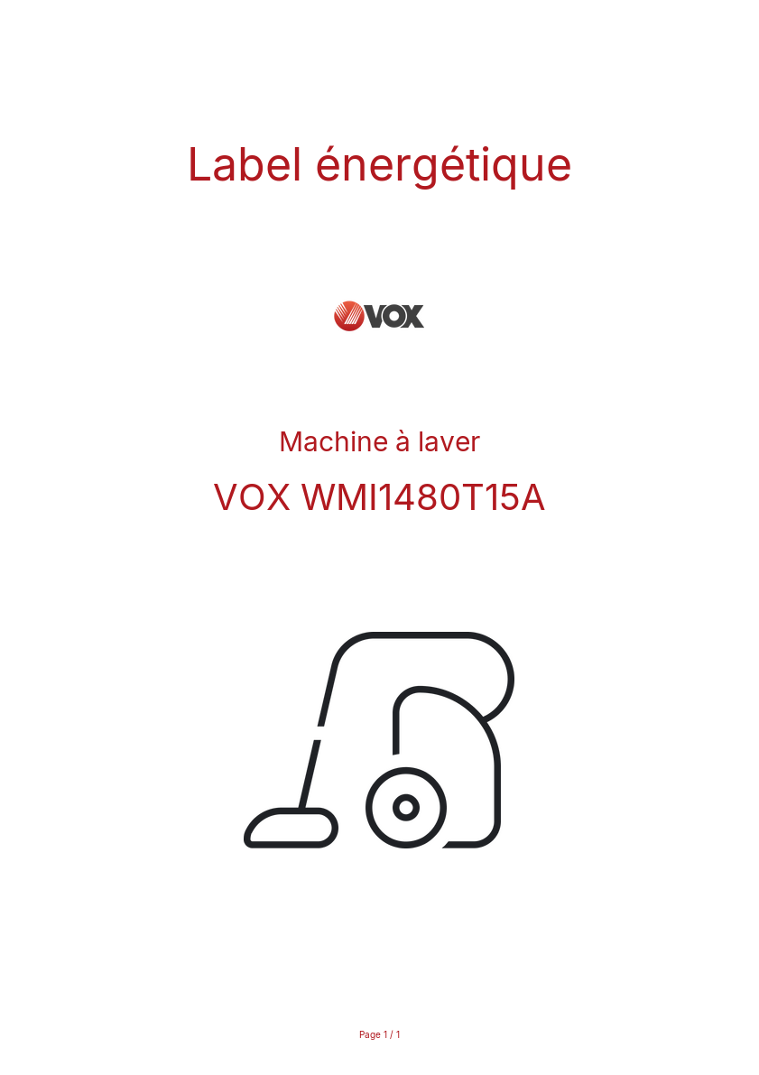 Page n°1 - Label énergétique VOX WMI1480T15A