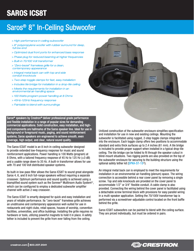 Página 1 del manual Ficha técnica Crestron Saros ICS8T-W-T-EACH