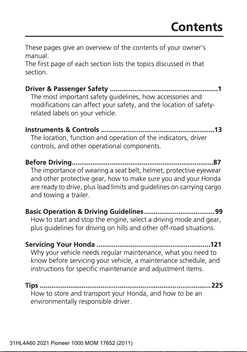 Página 1 del manual Manual de usuario Honda Pioneer 1000 (2021)