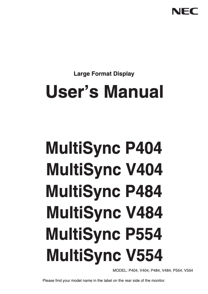 Imagen de la primera página del manual del dispositivo MultiSync P554