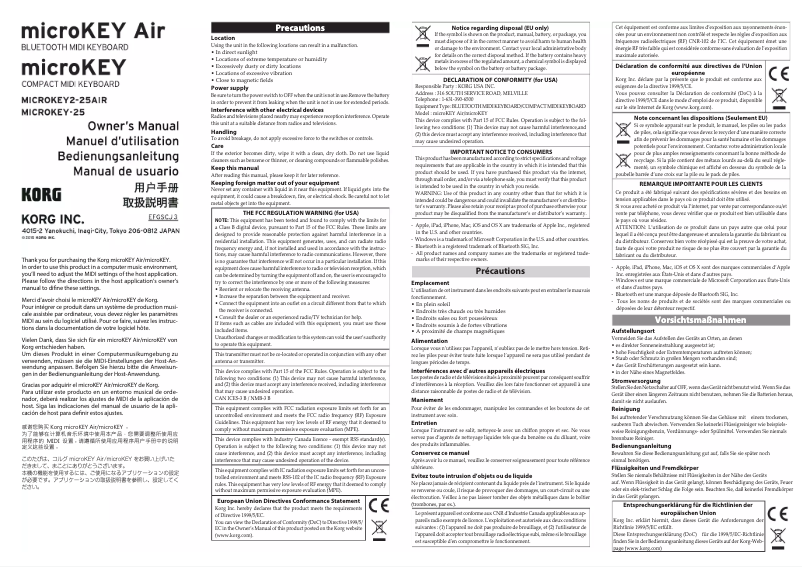 Page n°1 - Manuel utilisateur Korg MicroKey 2 Air 37