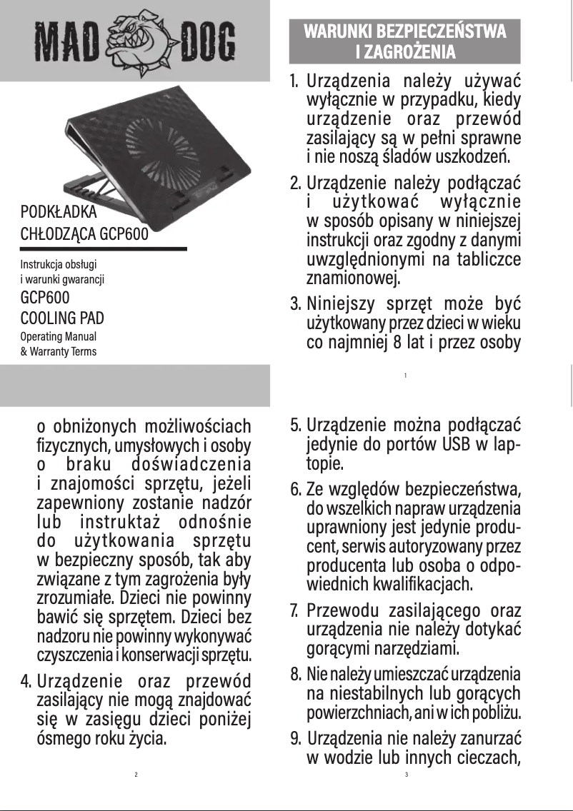 Page 1 de la notice Manuel utilisateur Mad Dog GCP600
