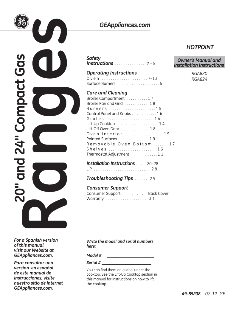 Image de la première page du manuel de l'appareil RGA824DEDWW