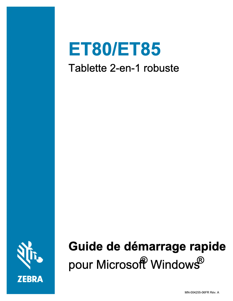 Page 1 de la notice Guide de démarrage rapide Zebra ET80