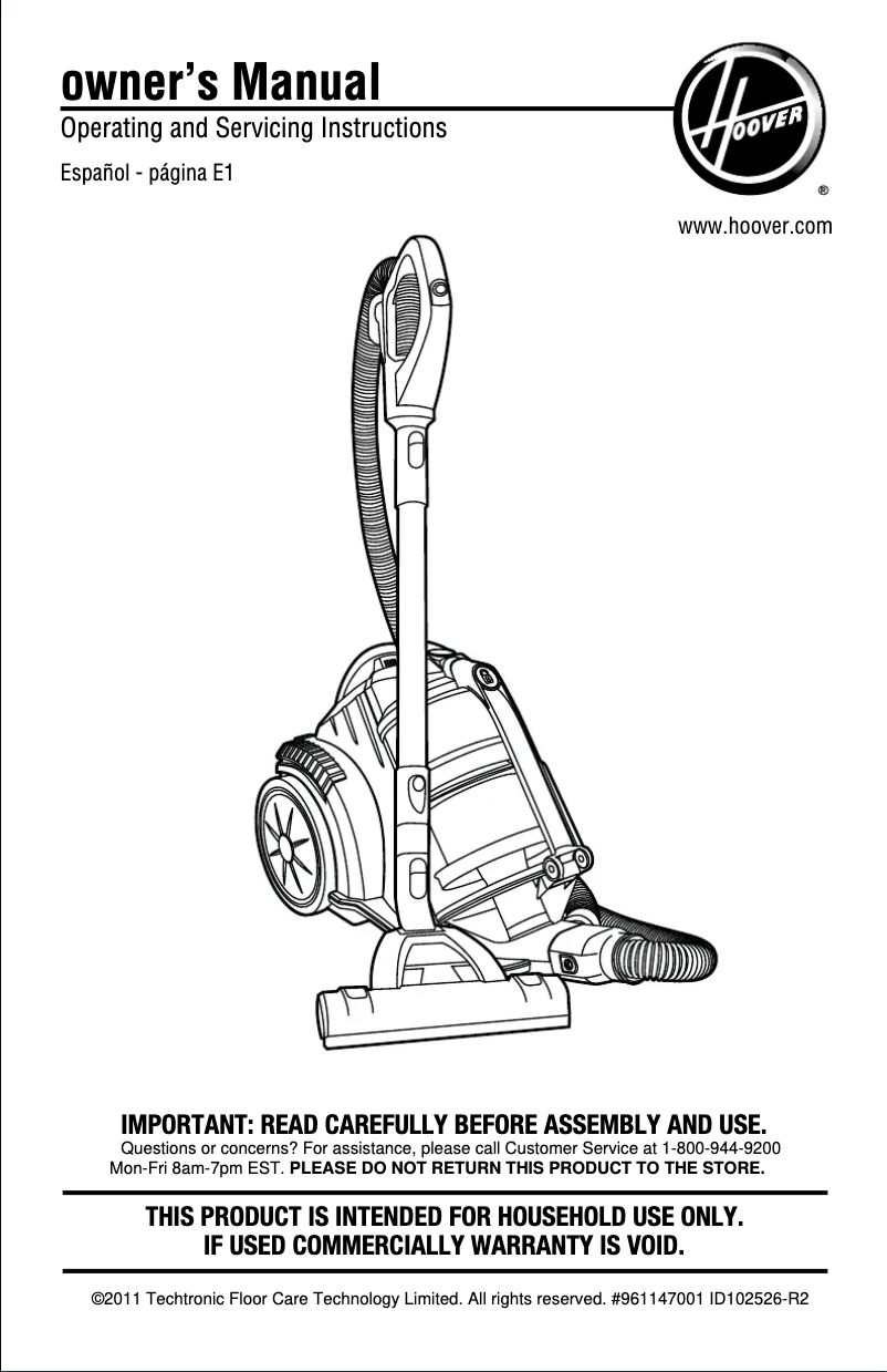 Page n°1 - Manuel d'utilisation et d'entretien Hoover Zen Whisper SH40080