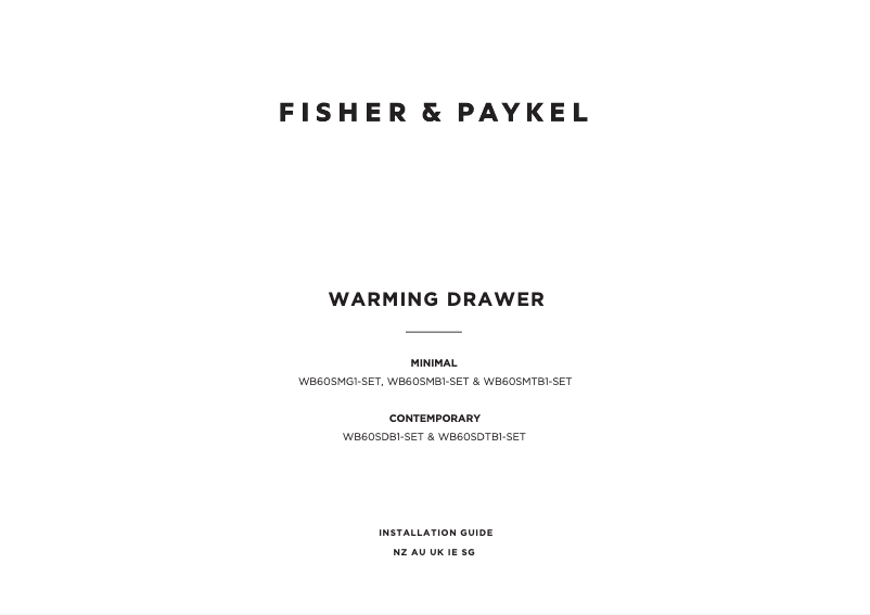Page 1 de la notice Guide d'installation Fisher & Paykel WB60SMG1-SET