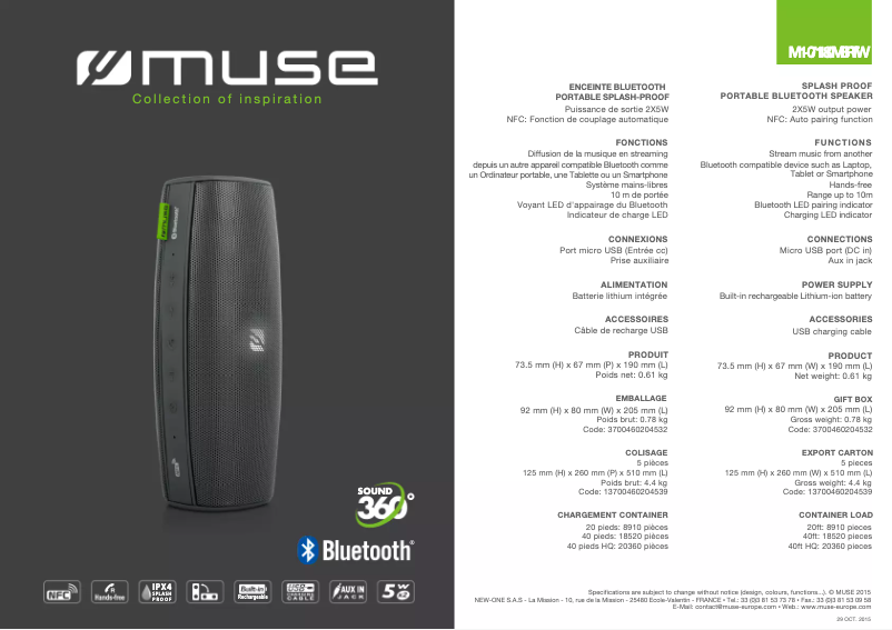 Page n°1 - Fiche technique Muse M-710 BT