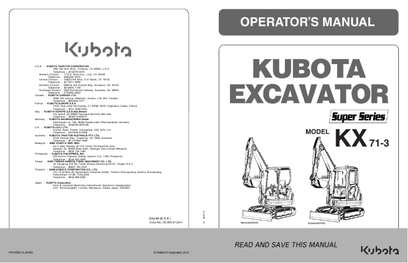 Page 1 de la notice Manuel utilisateur Kubota KX71-3GLS